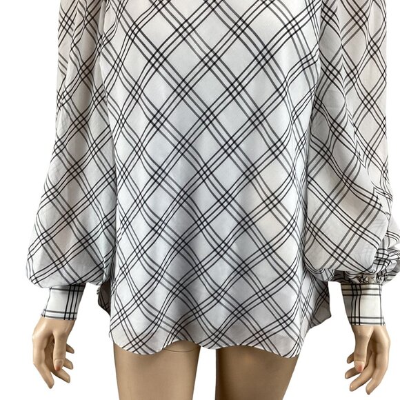 Ted Baker London Top Size 3 Medium High Neck Long Sleeve Blouse Checked - Picture 7 of 8